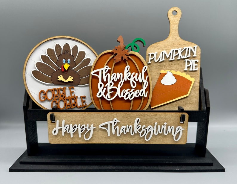 Thanksgiving-Turkey-Blessed Shelf Sitter Set-Interchangeable-Home Decor Raised Sitter/4pcSet