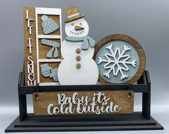 Snowman-Snowflake Set-Shelf Sitter- Interchangeable-Home Decor