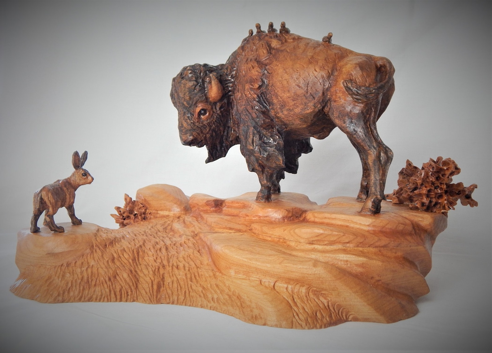 Original Bison / Buffalo Wood Carving Sculpture By Joan Kosel Etsy