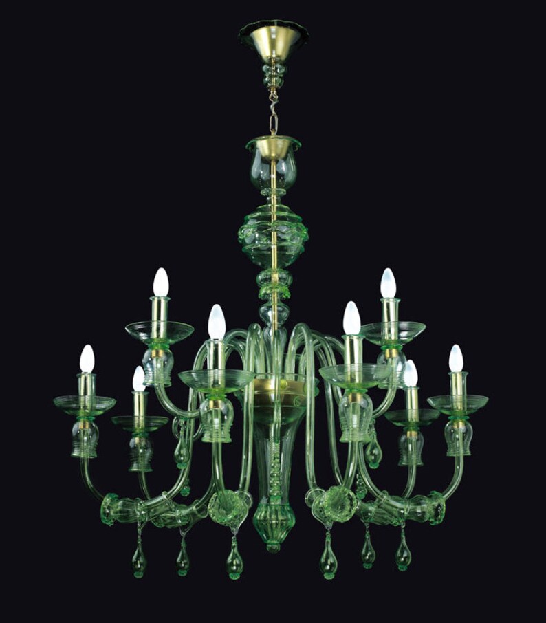 Murano Glass Lighting 9 Light Green Chandelier Ceiling Light Etsy