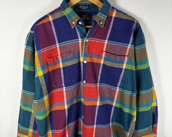 Vintage 90s Rainbow Checkered Flannel Shirt by The Men’s Store