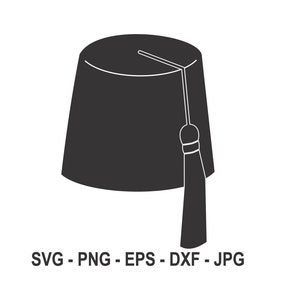 May include: A black fez with a tassel. The fez is a traditional hat worn in some Muslim cultures.