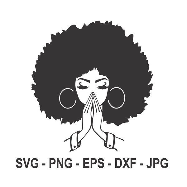 Praying Girl, Afro American Girl Praying,Girl Face svg,Instant Download,SVG, PNG, EPS, dxf, jpg digital download