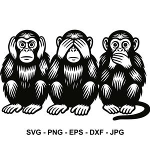 Three Wise Monkeys svg,See No Evil,Hear No Evil,Speak No Evil,Instant Download,SVG, PNG, EPS, dxf, jpg digital download