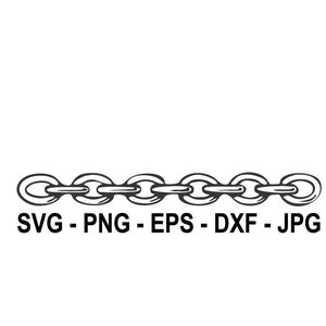 Puede incluir: Un dibujo en blanco y negro de una cadena. El texto "SVG - PNG - EPS - DXF - JPG" está debajo de la cadena.
