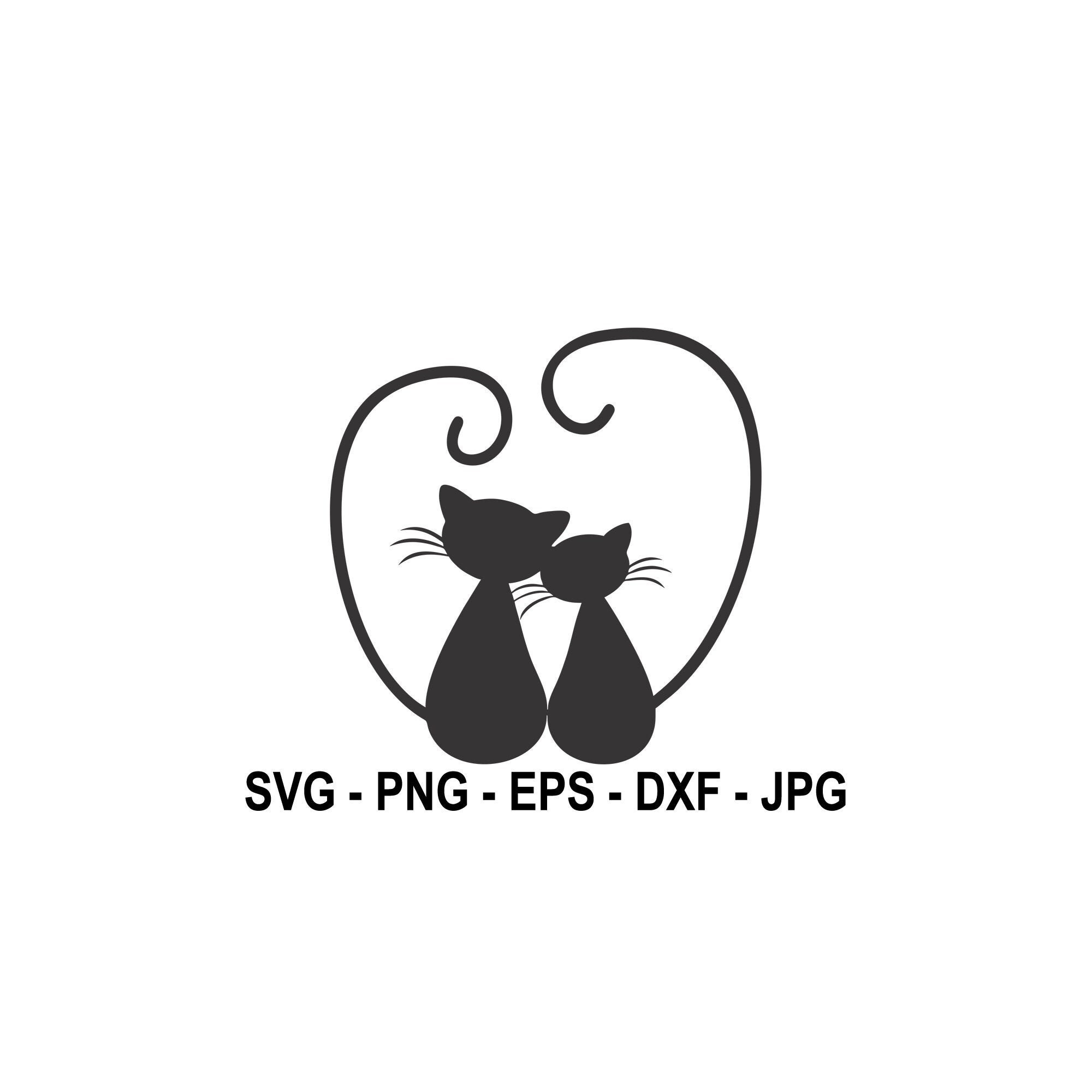 Two cats sitting on fence with tails in shape of heart PNG, SVG