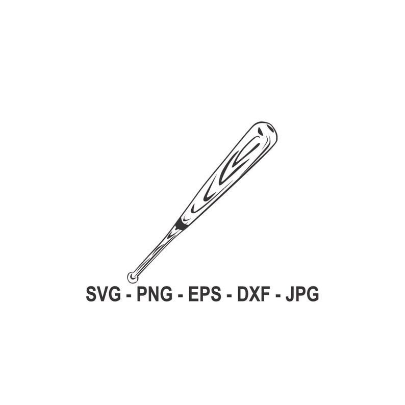 May include: A black and white line drawing of a baseball bat.