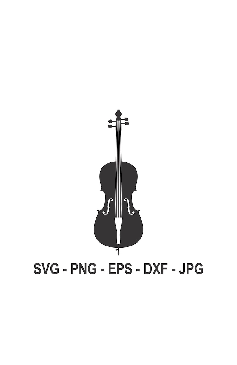 May include: Black silhouette of a cello, a stringed musical instrument.