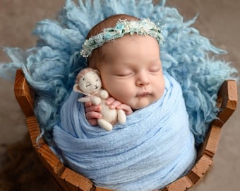 Boho Newborn Headband, Newborn Photo Prop, Chiffon Flower Baby Headband, Lace Tieback, Baby Girl Photography Prop