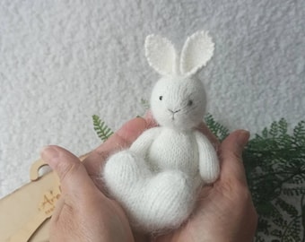 Small Crochet Rabbit for Baby Photos, Stuffed Mini Heart, Angora Fluffy Knitted Toy, Little knit Bunny for Photo Prop, Newborn Posing Prop