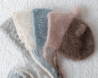 Alpaca Newborn Bonnet Set, Newborn Photography Props, 5 Baby Hats, Neutral Photo Prop Collection