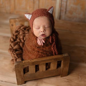 Foxy Ears Knitted Hat Newborn Photography Props, Fluffy Photo Props for Baby Shoot, Newborn Size Hat