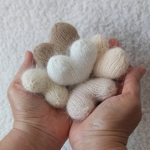 Pequeño corazón para posar, elementos de punto para decoración, corazones de punto rellenos para fotos de recién nacidos.