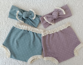 Twins Newborn Photo Prop Set, Baby Girl Newborn Outfit,  Bodysuit and Headband, Vintage Polka Dot Photography Props