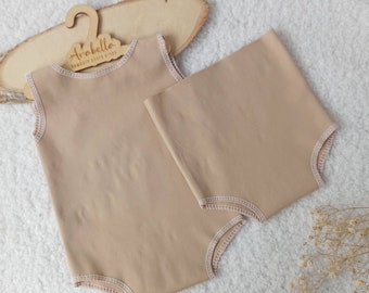 Newborn Romper Cover for Photo Props, Elastic Diapers in Body Color for Newborn Photography, Skin Colored Diaper and Body, Neutral Props