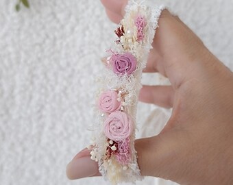 Newborn Photo Prop Headband, Boho Baby Tieback, Pink Newborn Headband, Handmade Photography Prop, Pink Cotton Candy Tieback
