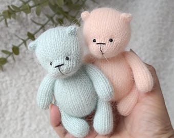 Newborn Photography Bear Prop, Knit Teddy Bear, Angora Photo Prop, Baby Photo Session Accessory, 10cm Mini Bear