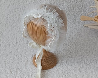 Newborn Lace bonnet for Photo props, Newborn Baby Photography Props, Newborn Girl Photo Outfit, Baby Lace Hat
