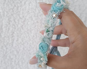 Newborn Photo Prop Headband, Mint Boho Tieback, Handmade Newborn Photography Headband, Baby Girl Photo Prop, RTS Unique Floral Halo