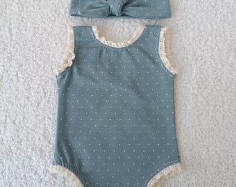 Professional Newborn Photography Props, Baby Girl Bodysuit Set, Vintage Green Polka Dot Outfit, Studio Photo Prop