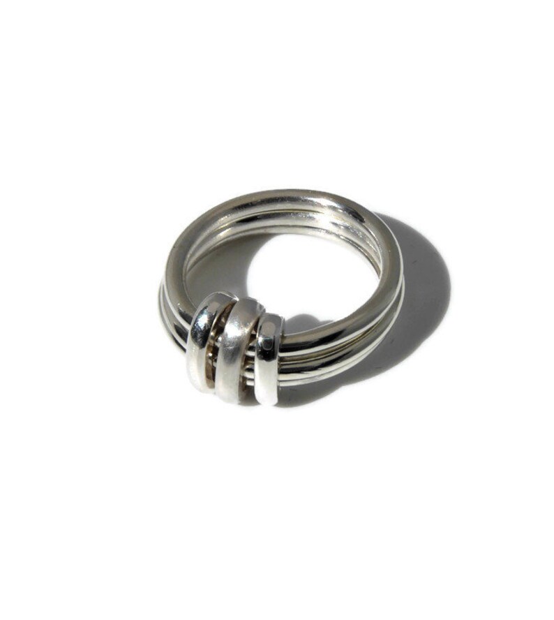 Sterling Silver Kinetic Ring with 9ct Gold Charms, Spinner Anxiety Band image 5