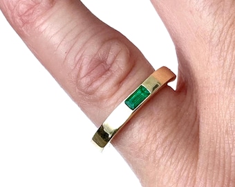 Solid Gold Pinkie Ring: Baguette Emerald, Hallmarked 9ct Gold, custom jewellery