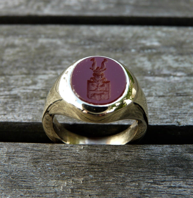 Carnelian Seal Ring Heavy 9ct Gold Ring Hand Engraved Etsy