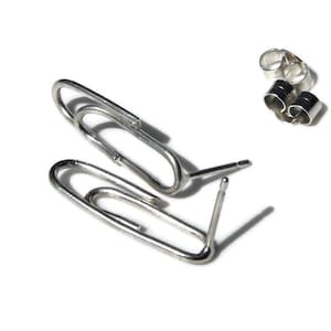 Sterling Silver Paper Clip Earrings, Initial Charm Dangle, Handmade
