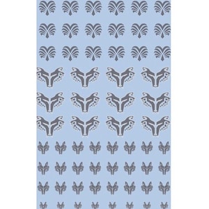 Könnte beinhalten: Eine Bogen mit grauen und weißen Abziehbildern mit verschiedenen Designs, darunter stilisierte Füchse und Palmen. Die kleinsten Abziehbilder sind 3 mm x 3 mm groß, die größten 5 mm x 5 mm.