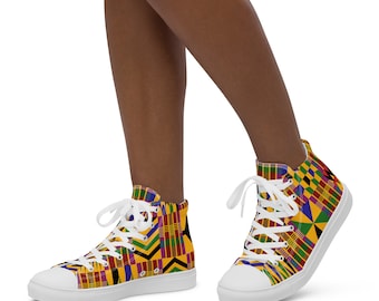 Kente 001 Mujer zapato de lona caña alta (blanco)