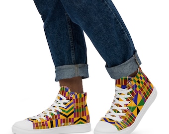 Kente 001 Hombre zapato de lona caña alta (blanco)