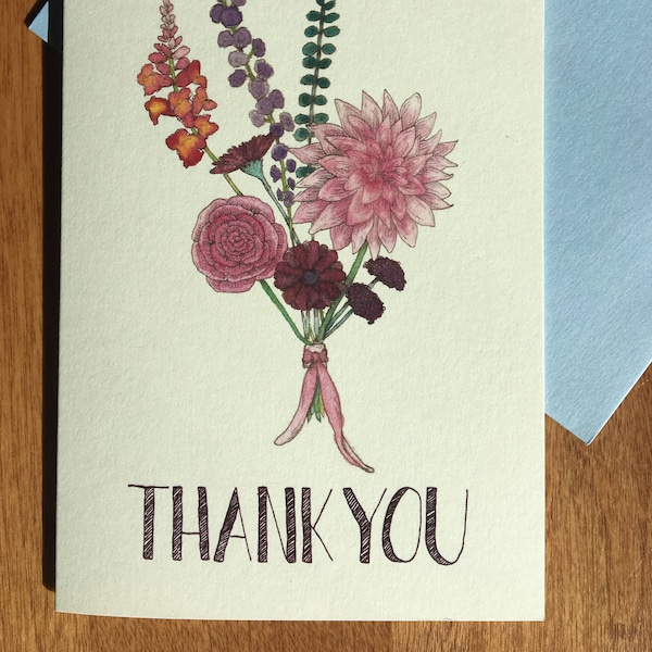 CUSTOMIZABLE! - Floral watercolor hand drawn thank you notes - thank you notecards - bespoke wedding bouquet illustration