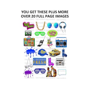 Photo Booth Party Props- Printable- INSTANT DOWNLOAD-  90&#39;S Hip Hop Theme- Magenta - NONPERSONALIZED