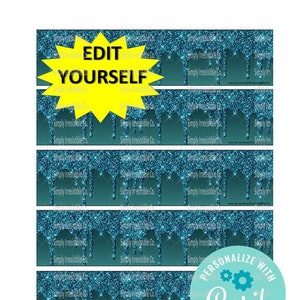 EDIT YOURSELF ***Custom Water Labels  -Turquoise-Aqua- Teal Glitter- Instant Download