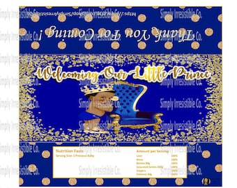 Envoltorios de barra de caramelo- Etiquetas de barra de caramelo- Príncipe real de baby shower de oro azul - ** *Descarga instantánea ***NO PERSONALIZADO