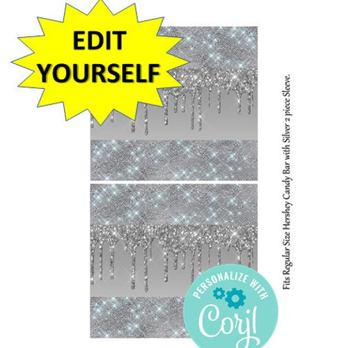 Candy Bar Wrapper Silver Glitter Glitter Editable Text Custom - Etsy