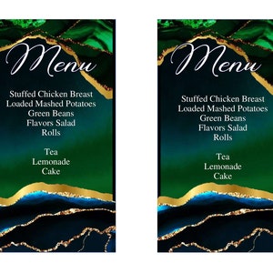 Menu personnalisé pour événements, fêtes, mariages