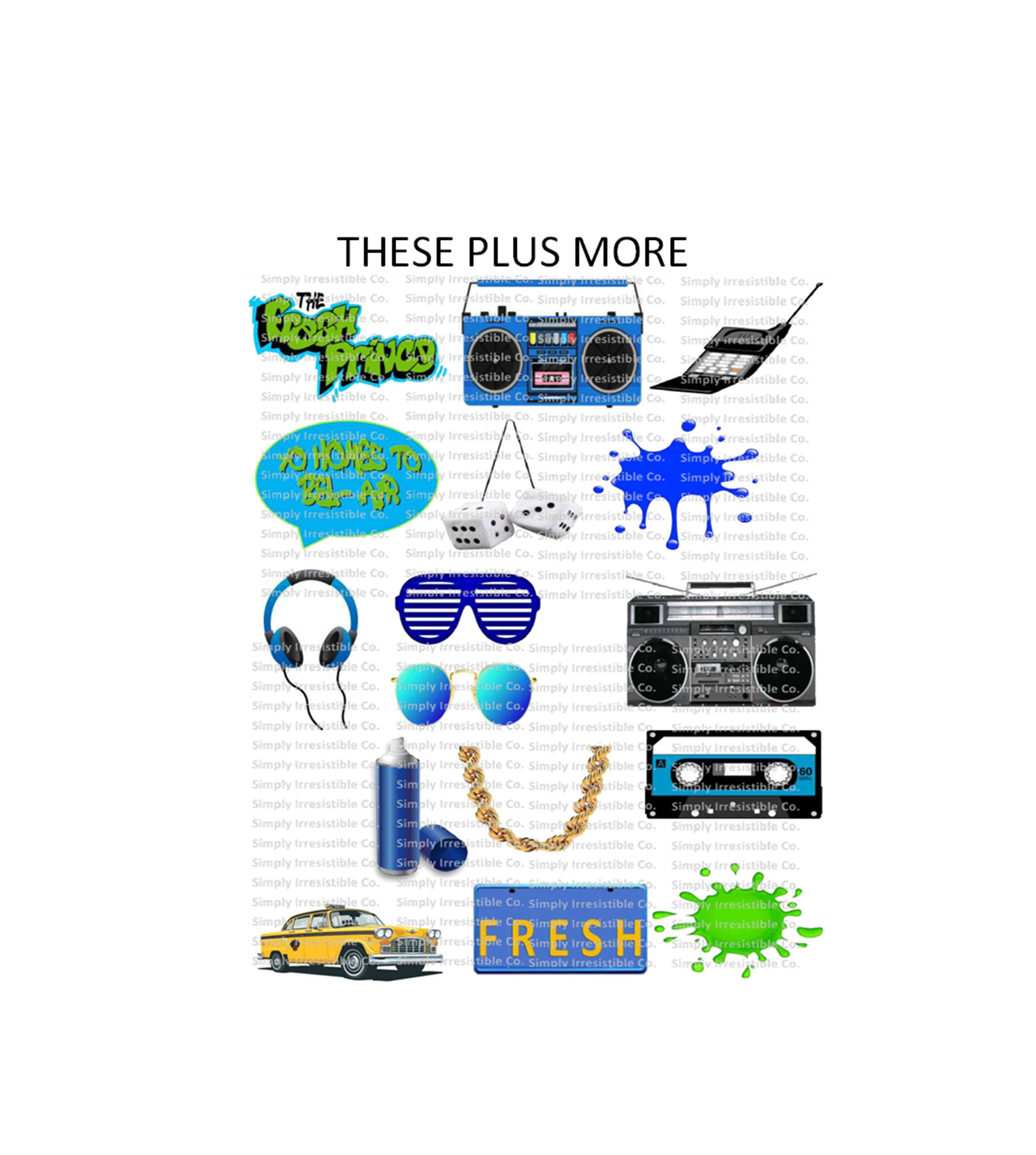 Photo Booth Party Props- Printable- INSTANT DOWNLOAD-  90'S Hip Hop Theme- Blue - NONPERSONALIZED