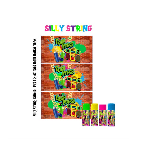 Silly String  Labels- Fresh Prince  ** INSTANT ***NONPERSONALIZED