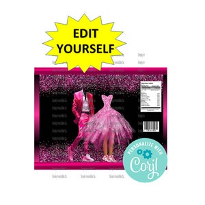 EDIT YOURSELF **** Custom Chip Bags-  Personalized Favor Bag- Party Bag-  Candy Bag- Popcorn Bag  ***INSTANT Download