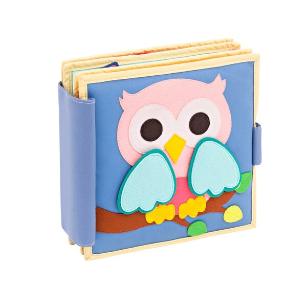 Quiet Book Kleinkind Lernspielzeug Montessori Quiet Book personalisiert Geschenk 1. Geburtstag Pastell Junge Eule