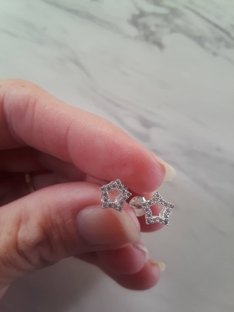 Matching Necklace and Earring Jewelry Set Genuine Sterling Silver Star Necklace Cubic Zirconia Star Charms and Earrings