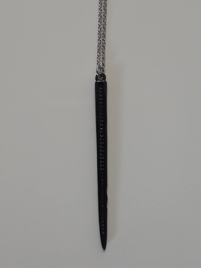 Womens Rhodium Rolo Chain and Charm Rhodium Plated Necklace RHODIUM NECKLACE and Long Spike Pendant Micro Pave Spike