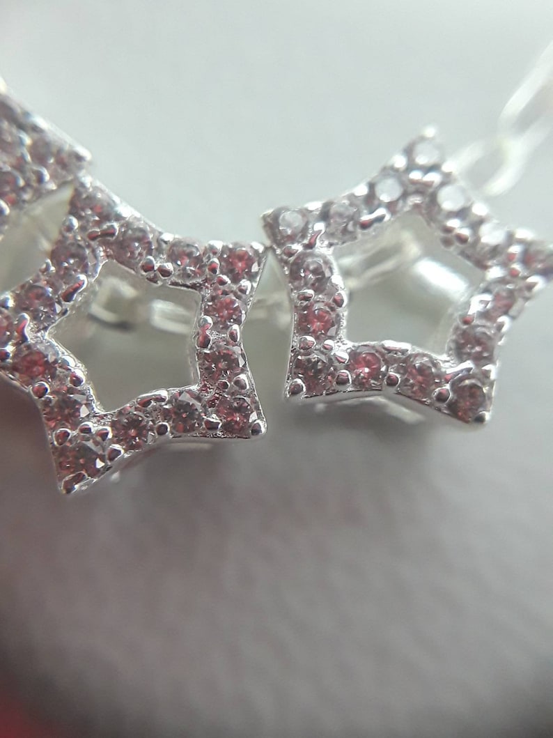 Matching Necklace and Earring Jewelry Set Genuine Sterling Silver Star Necklace Cubic Zirconia Star Charms and Earrings