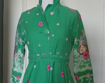 Vintage green cotton floral dress fit size XS-S