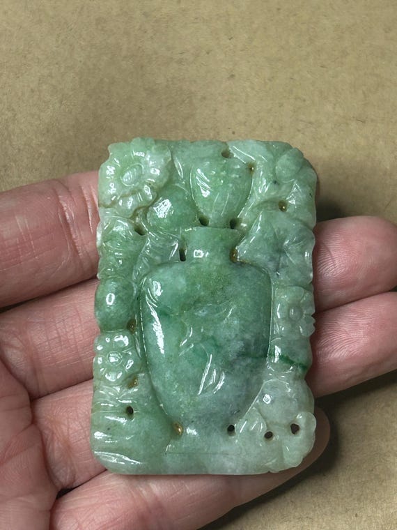 Vintage jadeite patterned rectangular pendant - image 1