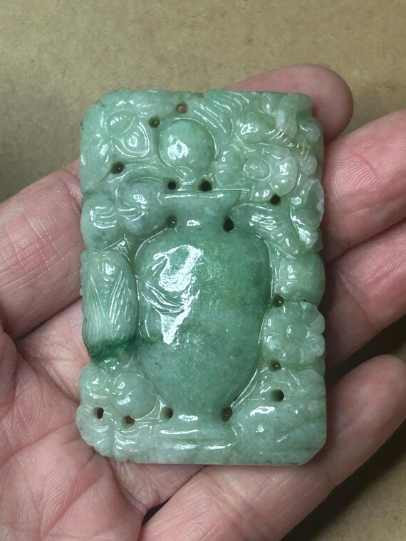 Vintage jadeite patterned rectangular pendant - image 2
