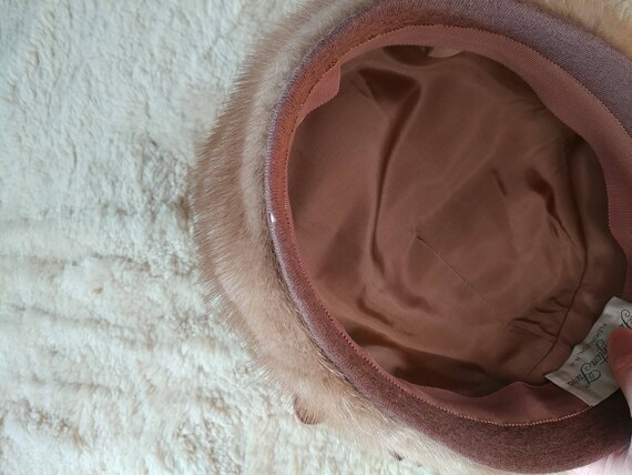 Vintage 60s Light Brown/Tan Mink/fur Hat Pillbox - image 5