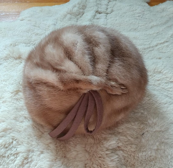 Vintage 60s Light Brown/Tan Mink/fur Hat Pillbox - image 1