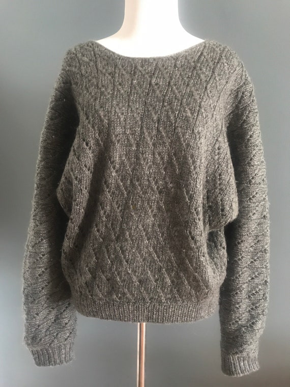 Hand knitted dolman sleeve grey sweater